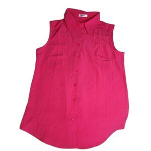 Zeagoo Women's Sleeveless Lightweight Button Down Shirt Blouse Hot Pink Size S